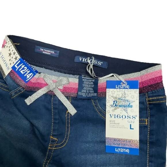 Vigoss Girls Jeans Shorts Bermuda Cuff Dark Blue Size Large NWT - Picture 3 of 3